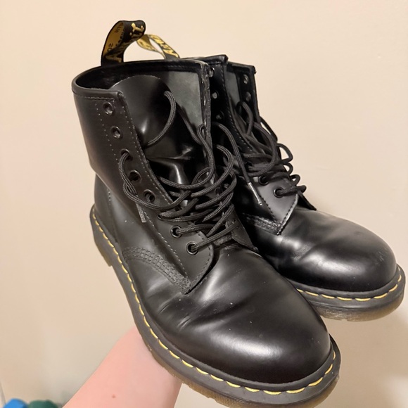 Dr. Martens Other - Dr. Martens - Black Lace-Up Combat Boots with Yellow Stitching